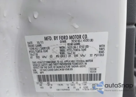 2012 Ford Escape Limited z USA, uszkodzony, nr VIN 1FMCU0EG5CKB15835